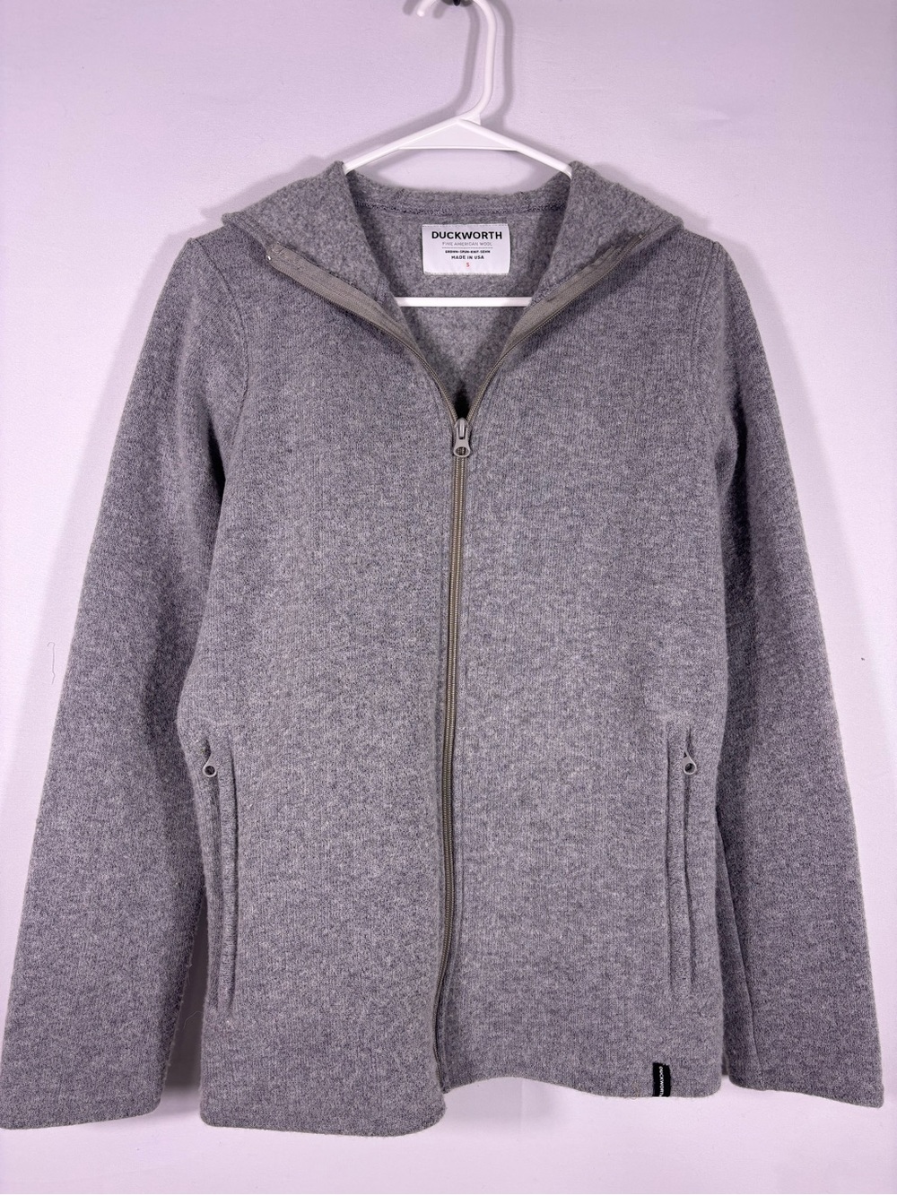 Duckworth Powder Merino Wool Full Zip Hooded Jacket Gray Made USA Small
